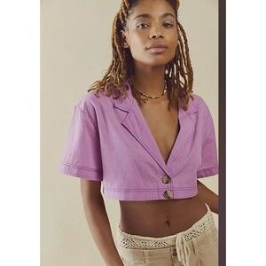 Free People Purple Button Down Crop Top